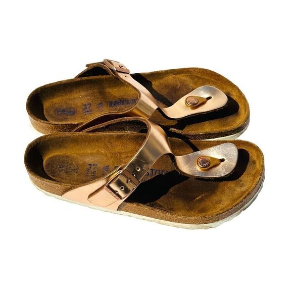Birkenstock Womens Sandals Cork Footbed Buckle Slip On Metalic Pink Size 37 / US - Picture 3 of 8